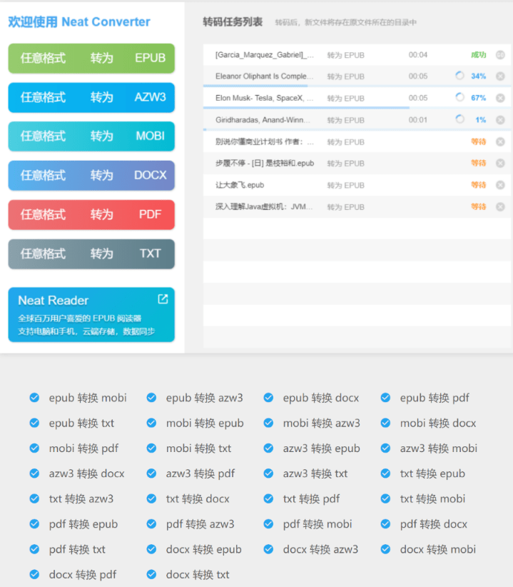 NeatConverter格式转换过程界面
